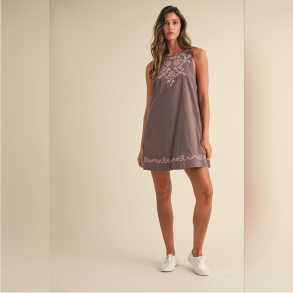 Anthropologie Mable dark plum embroidery Floral print mini dress M NWT - Picture 3 of 12